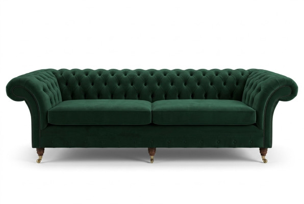 Green Chesterfield textile leather sofa couch upholstery big seat cushion XXL 265cm new