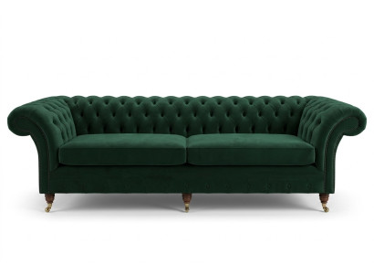 Green Chesterfield textile leather sofa couch upholstery big seat cushion XXL 265cm new