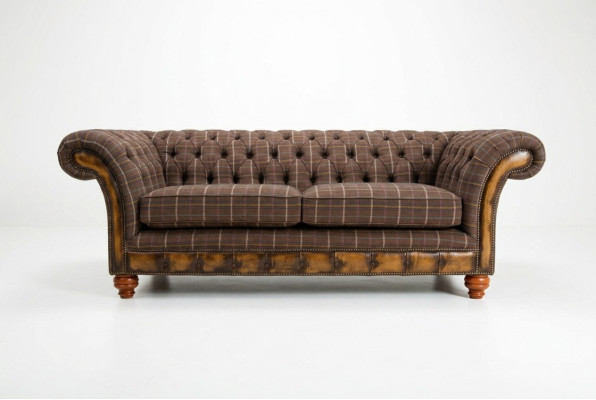 Classic Chesterfield Sofa 3-Seater Design Sofas Upholstered Couches Leather Brown