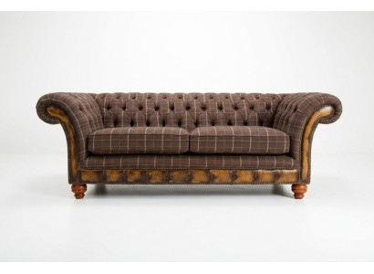 Classic Chesterfield Sofa 3-Seater Design Sofas Upholstered Couches Leather Brown