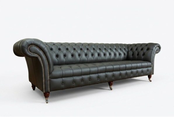 Gray Chesterfield 4-Seater Large Sofa Couch Textile Leather Upholstered Sofas