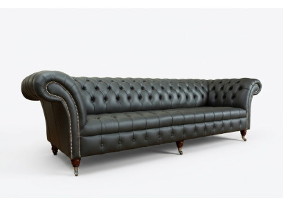Gray Chesterfield 4-Seater Large Sofa Couch Textile Leather Upholstered Sofas
