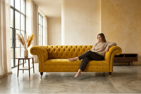 Designer yellow Chesterfield 3-seater luxury three-seater sofa