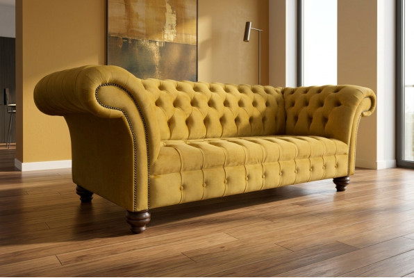Designer Chesterfield Sofa Set Sofa Couch Upholstery Set in Velvet 4-piece.