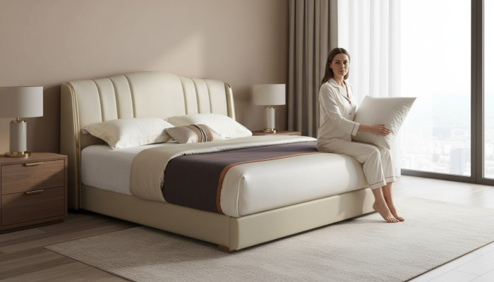 Upholstered bed double bed designer bed matrimonial bed bedroom leather bed new beds