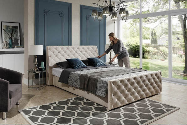 Chesterfield Bed Mattress Leather 180x200cm Upholstered Marriage Design Leather Hotel Furniture