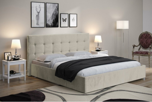 Beige 160x200 bed, bedroom beds, textile leather, hotel luxury upholstery, big new