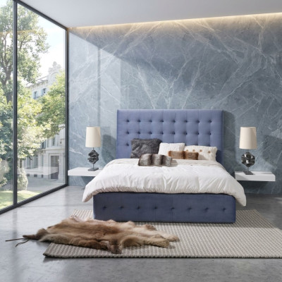 Classic bedframe blue upholstered bed design hotel frames textile double