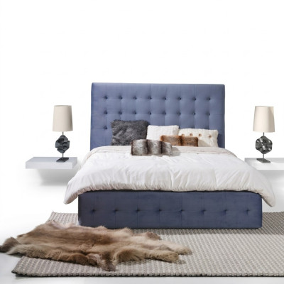 Classic bedframe blue upholstered bed design hotel frames textile double