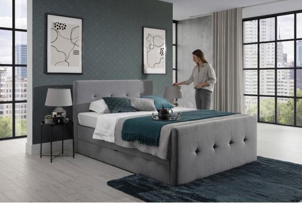 Modern gray Chesterfield bed luxurious double beds bedroom furniture
