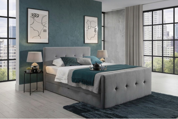 Modern gray Chesterfield bed luxurious double beds bedroom furniture