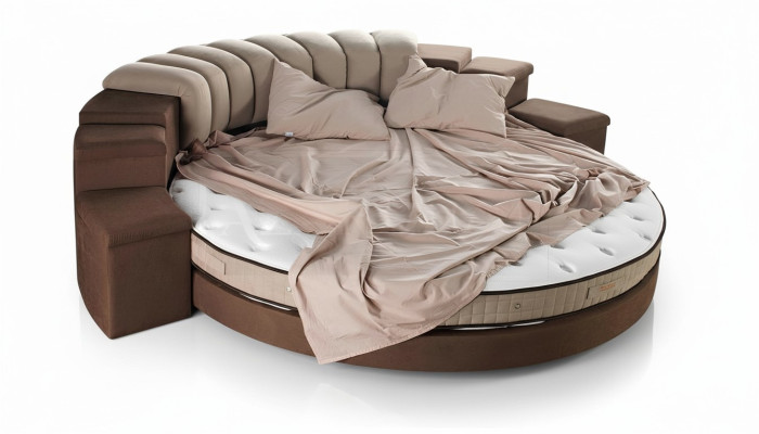 Round bed modern design luxury upholstered round beds textile fabric