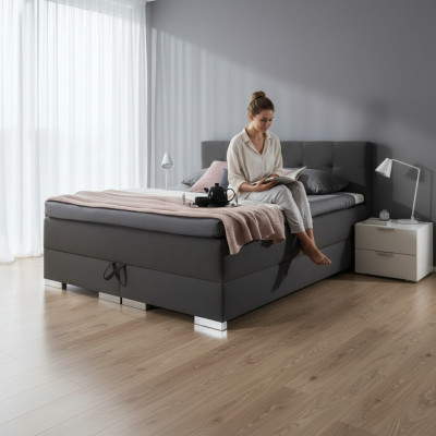 Upholstered double XXL design bed in textile leather baroque