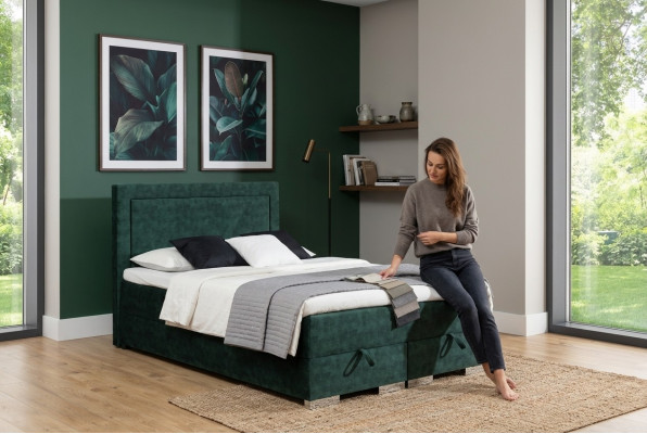 Heavenly box spring bed double bed with mattress and topper green beds