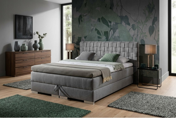 Bed Design Luxury Hotel Beds 200x200cm Box Spring Bed Textile Grey 200x200cm New