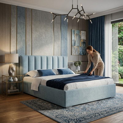 Blue bed modern bed frames upholstered furniture luxury hotel beds bedroom