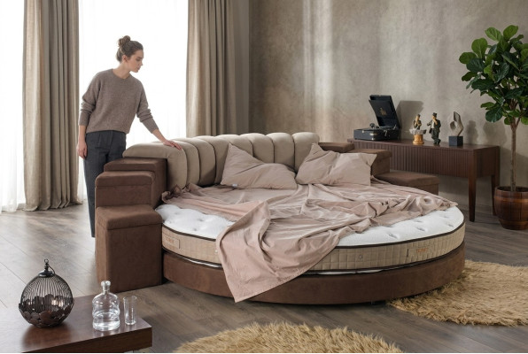 Round bed round design beds textile double luxury hotel frame sleep room