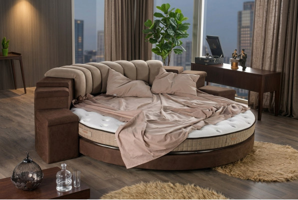 Round bed round design beds textile double luxury hotel frame sleep room