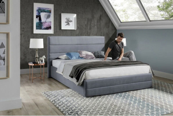 Classic Grey Designer Bed Bedroom Textile Leather Upholstery 180x200cm New