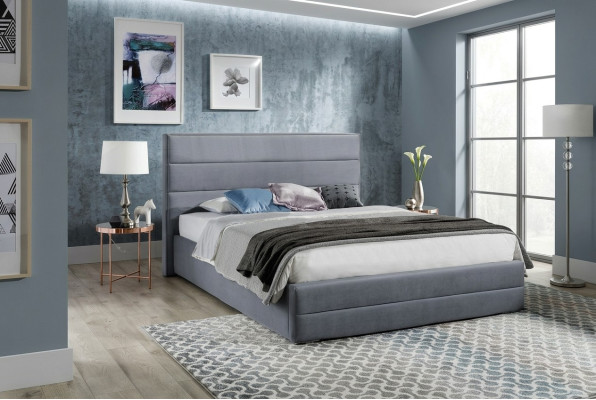 Classic Grey Designer Bed Bedroom Textile Leather Upholstery 180x200cm New