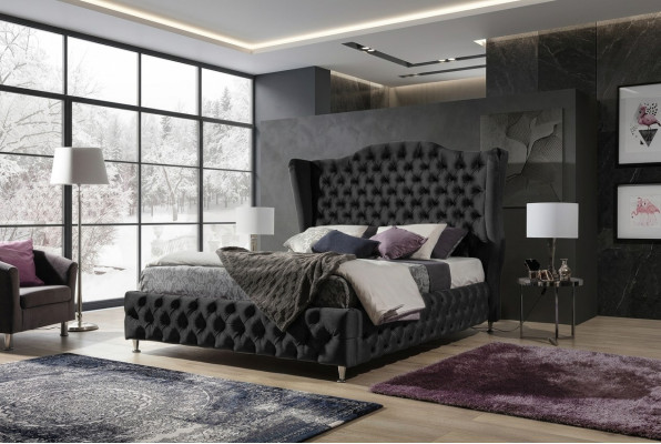 Black bed Chesterfield upholstery double bed luxury bedroom design beds