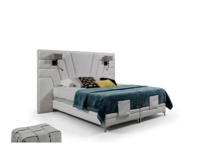 Bed Beds Double Bed Bedroom Leather Upholstery Textile Hotel + Lamps