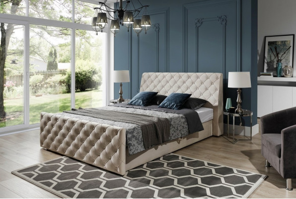 Chesterfield bed bedroom beds textile 200x200cm velvet big hotel beige new
