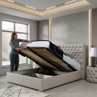 Modern Bed, White Stylish Chesterfield Double Bed, Design Beds, Upholstered Bed