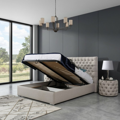 Modern Bed, White Stylish Chesterfield Double Bed, Design Beds, Upholstered Bed