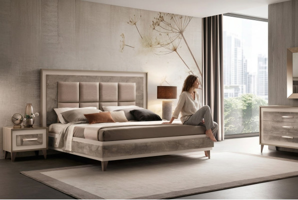 Bed Nightstand 3-piece Bedroom Set Luxury Modern Complete Italian Furniture