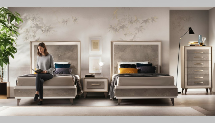 Bedroom set bed nightstands dresser style suite Italian furniture 4-piece