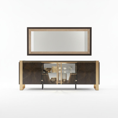 Buffet sideboard dresser mirror genuine handmade wood shelf shelves 2-piece