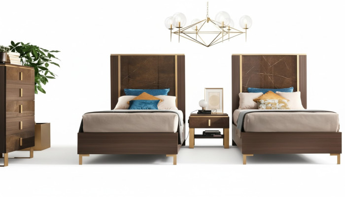 2x bed + nightstand 3-piece bedroom set designer luxury bedroom