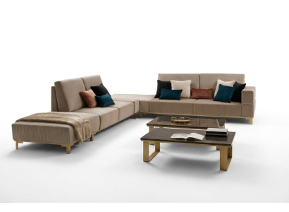 Living landscape couch upholstered textile fabric leather seat suite corner sectional L-shape