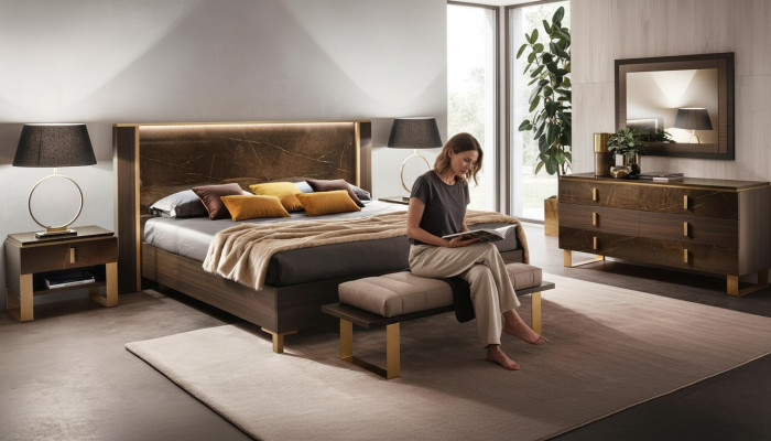 Bed Bedroom Set Design Modern Luxury 2x Nightstand Italian 3-piece