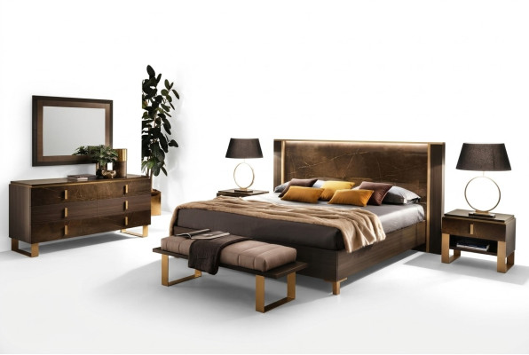 Bed, nightstand, dresser, 4-piece, bedroom set, deco design, modern luxury.