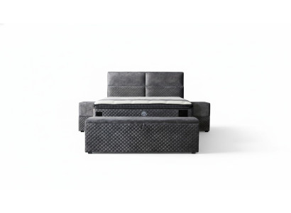 Modern designer luxury bed with 2 nightstands and bench furniture room 4-piece set