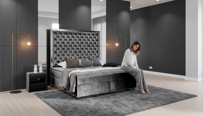 Box spring bed bedroom set 3-piece textile bed 2x bedside table design beds new
