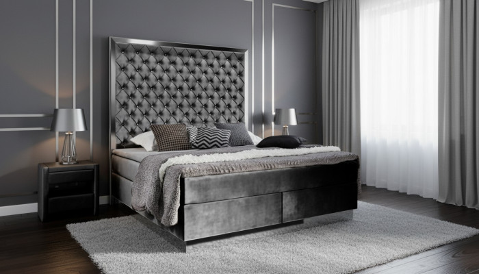 Box spring bed bedroom set 3-piece textile bed 2x bedside table design beds new