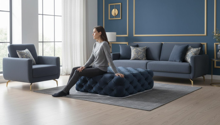 Classic Chesterfield Design Luxury Stool Textile Footstool Ottoman