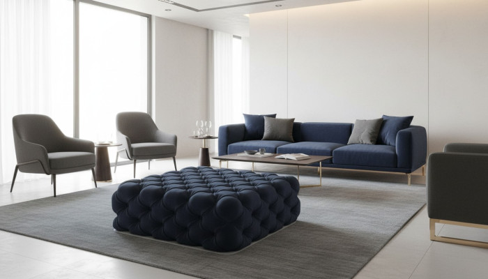 Classic Chesterfield Design Luxury Stool Textile Footstool Ottoman