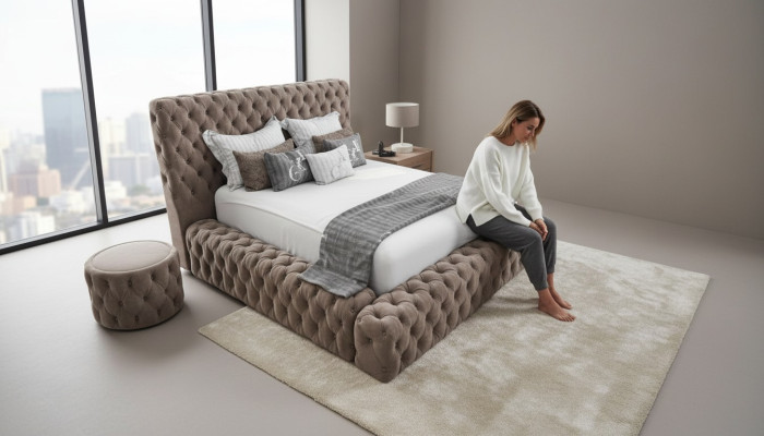 Bed Textile Bedroom Furniture Luxury Modern Beds Chesterfield Box Spring New