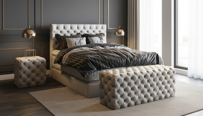 Bed 2x Nightstand 3-piece Bedroom Set Design Luxury Furniture Modern Beds New