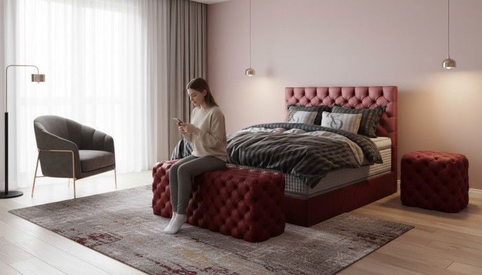 Luxury Bed Box Spring Bed Bedroom Beds Design Furniture Velvet Mattress Complete