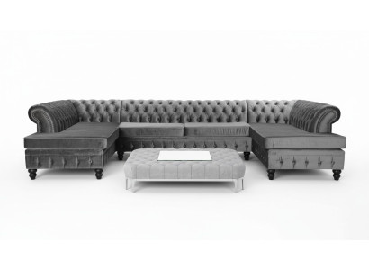 Set Luxury Modern U-Shaped Chesterfield Sofa and Coffee Table Living Room Textile