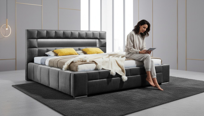 Bed with LED lighting bedroom design furniture modern luxury double beds