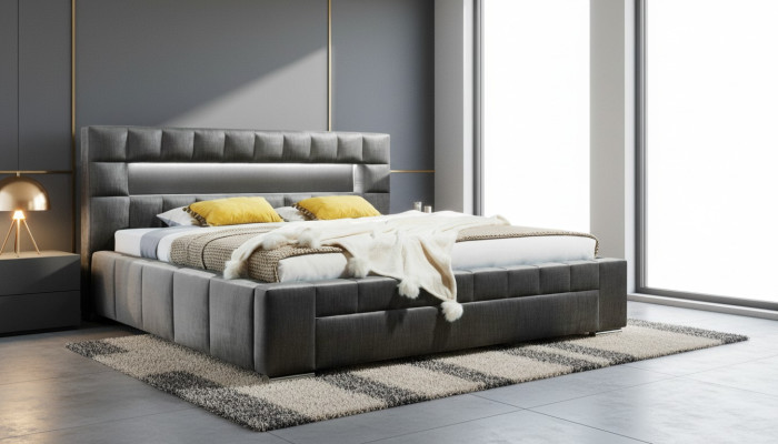 Bed with LED lighting bedroom design furniture modern luxury double beds