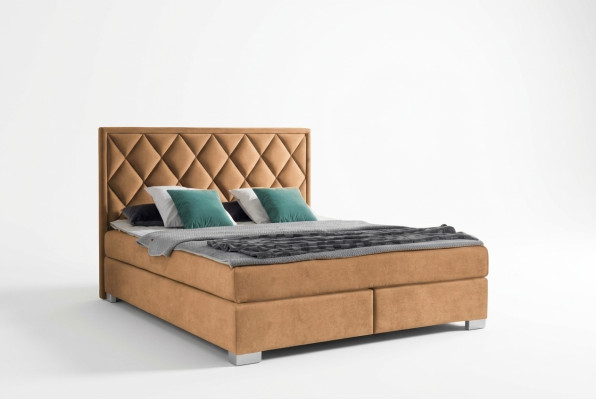 Luxury box spring bed fabric hotel beige beds bedroom furniture design double