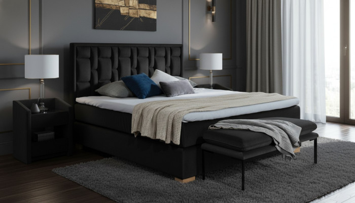 Luxury Box Spring Bed Black Blue Beds Bedroom Furniture Design Double Hotel