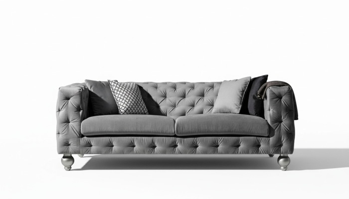 Three-seater fabric living room gray design sofa sofas velvet XXL big upholstered couches